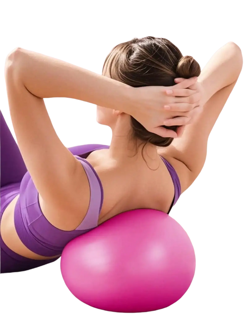 A vibrant pink 25cm fitness yoga ball with a smooth glossy surface for core exercise and stability training
