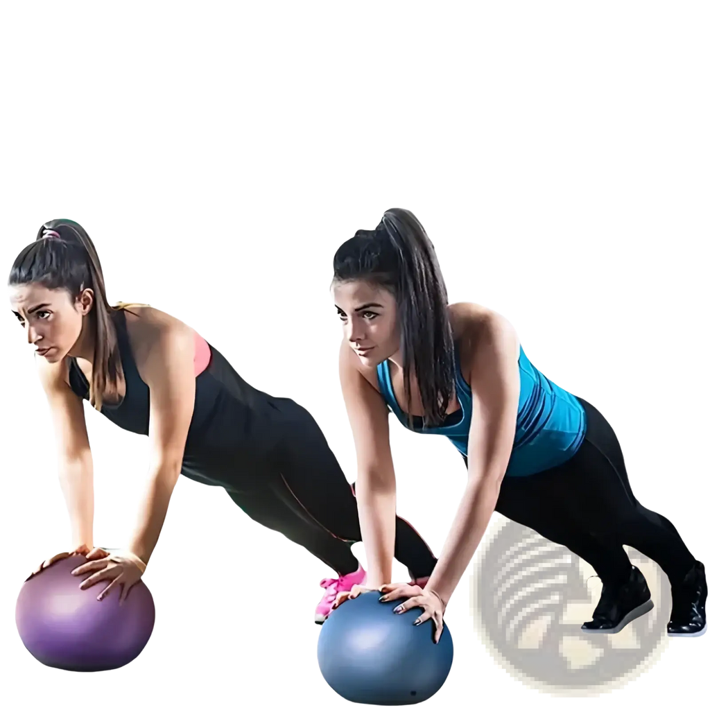 Purple and blue 25cm yoga balls with a smooth glossy finish for gymnastic fitness and indoor core training