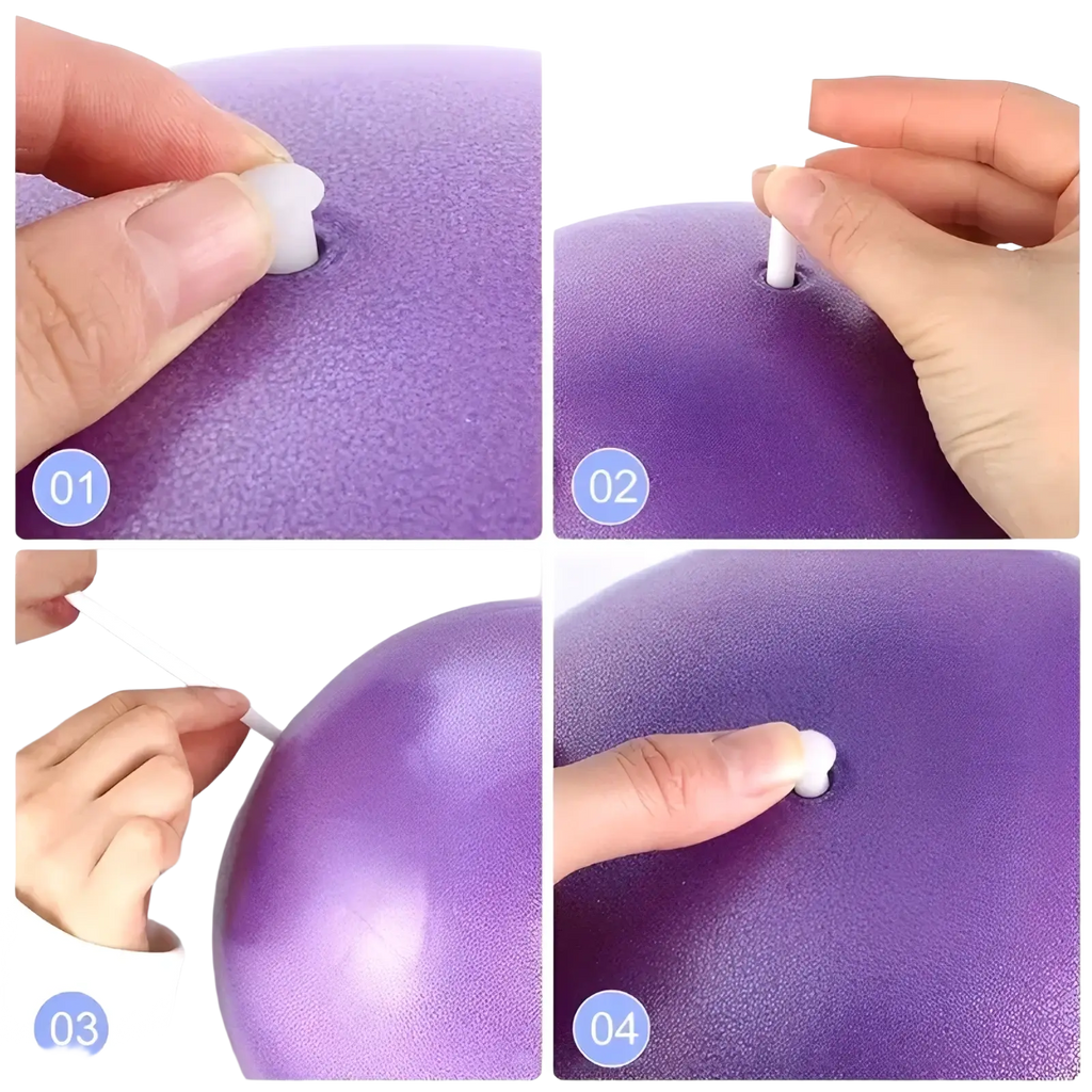 Purple 25cm yoga ball with textured surface and white valve cap for gymnastic fitness pilates and core training