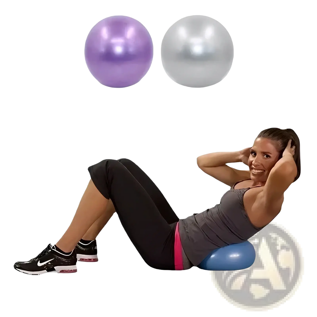 Blue 25cm yoga ball with a smooth glossy surface for exercise gymnastic fitness pilates and core training