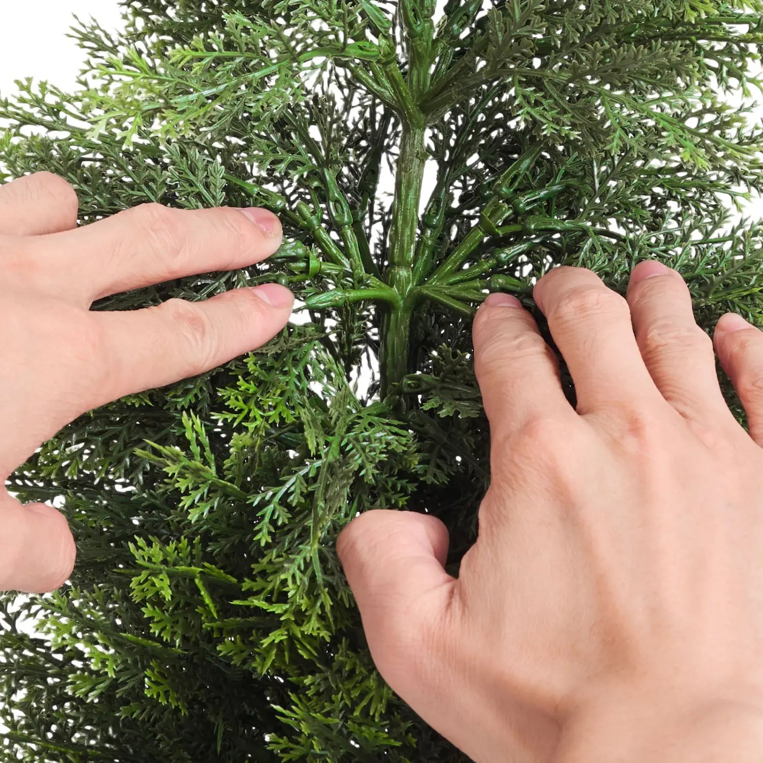 artificial cedar topiary trees 36 inch set of 2 featuring lush green shrubs with dense feathery foliage and sturdy central stems made from high-quality faux materials
