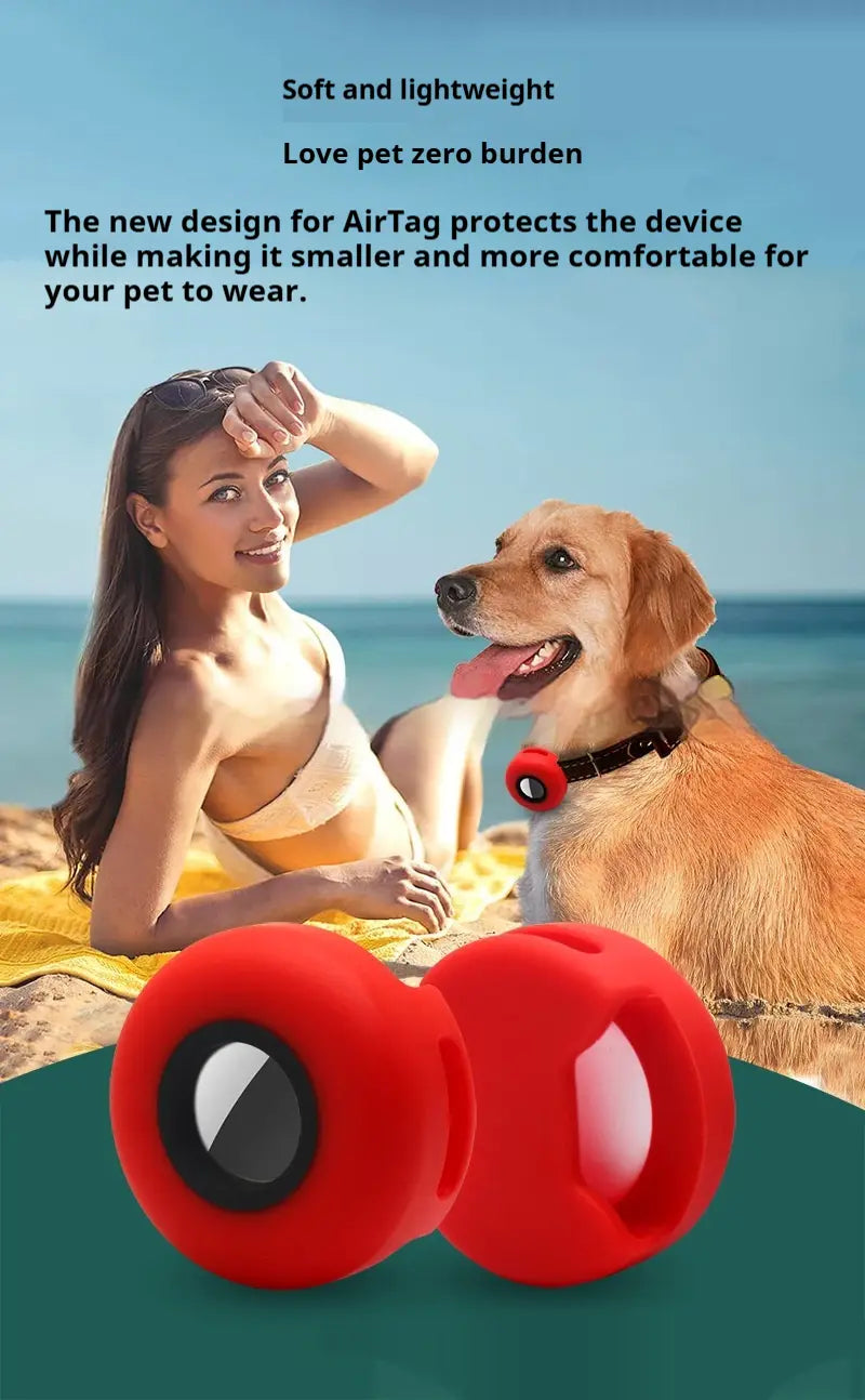 red silicone protective cover for airtag designed to fit snugly around the device as part of an airtag silicone pet collar tracker protective case
