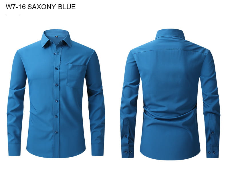 Herren-Business-Hemd mit langem Ärmel in der Farbe Saxon Blue W7-16 mit klarem, einheitlichem Blau-Ton und klassischem Button-down-Kragen.