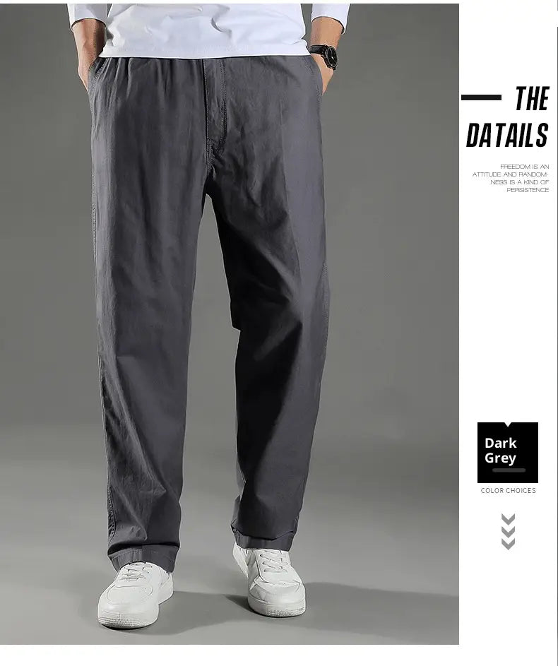 Men’s Japanese style dark grey cotton workwear pants with a relaxed fit and straight leg cut.