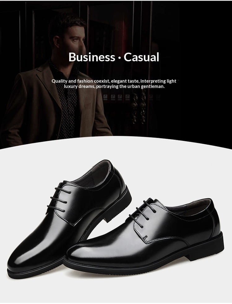 Men’s genuine leather low top business shoes in black patent leather with lace-up oxford design and polished finish
