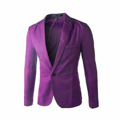 Veste de blazer décontractée à simple boutonnage bleu marine pour homme présentant un blazer pour homme pourpre avec un seul bouton noir et un design épuré et ajusté