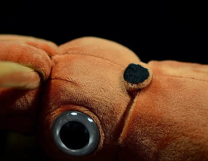A cuttlefish plush stuffed animal toy measuring 32cm with soft orange-brown fur texture and one large shiny black eye.