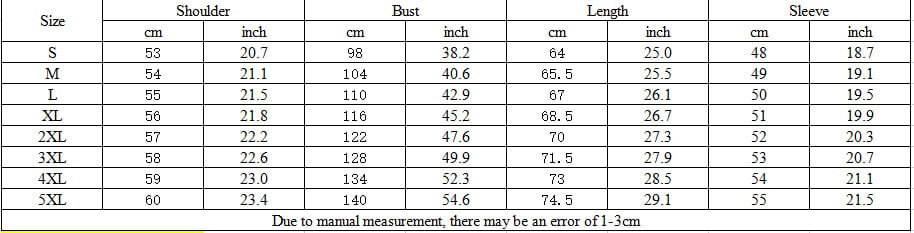 Size chart for a women’s golden retriever embroidered hoodie in light blue showing measurements in centimeters and inches from size S to 5XL.