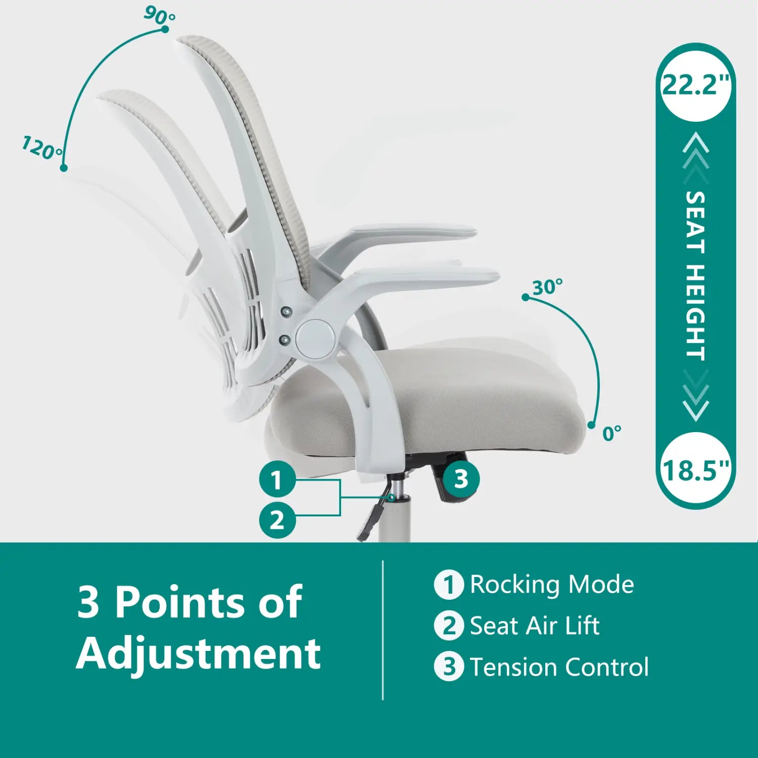 Chaise de dessin ergonomique à hauteur élevée, tabouret pour bureau debout, blanche, avec dossier en maille et assise rembourrée, comprenant une hauteur réglable et un mode d’inclinaison, illustrée depuis l’arrière.