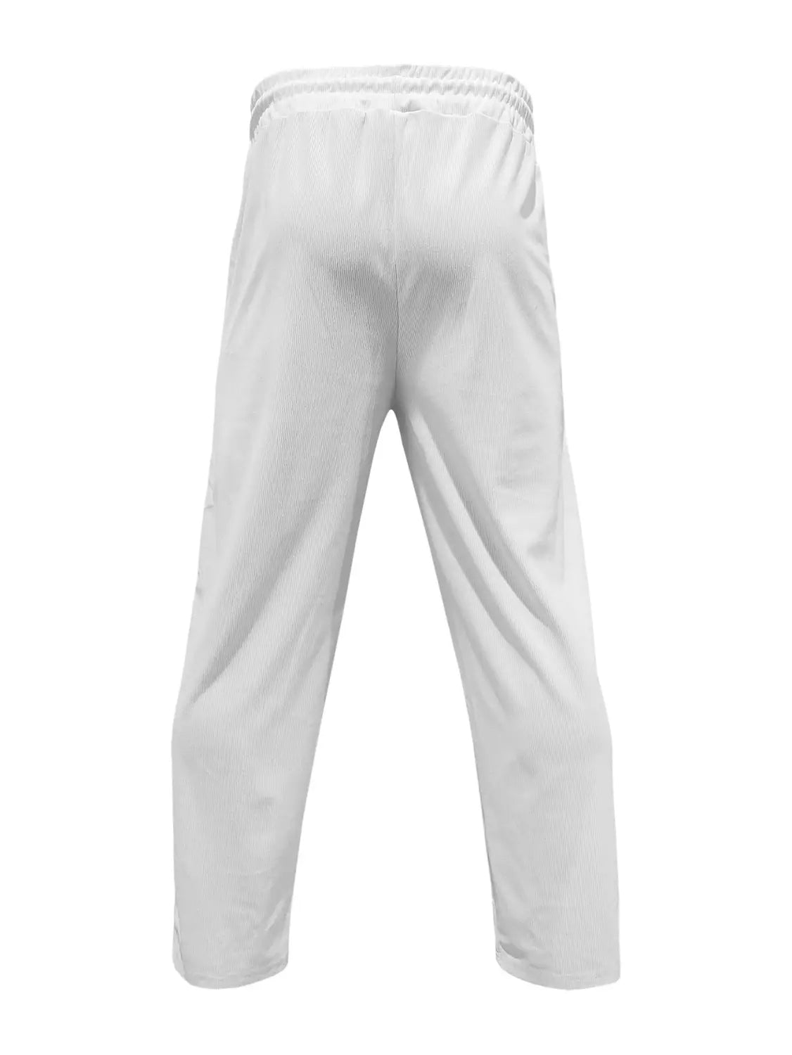 Pantalones casuales rectos de pana blancos con cinturilla elástica y un ajuste cónico relajado