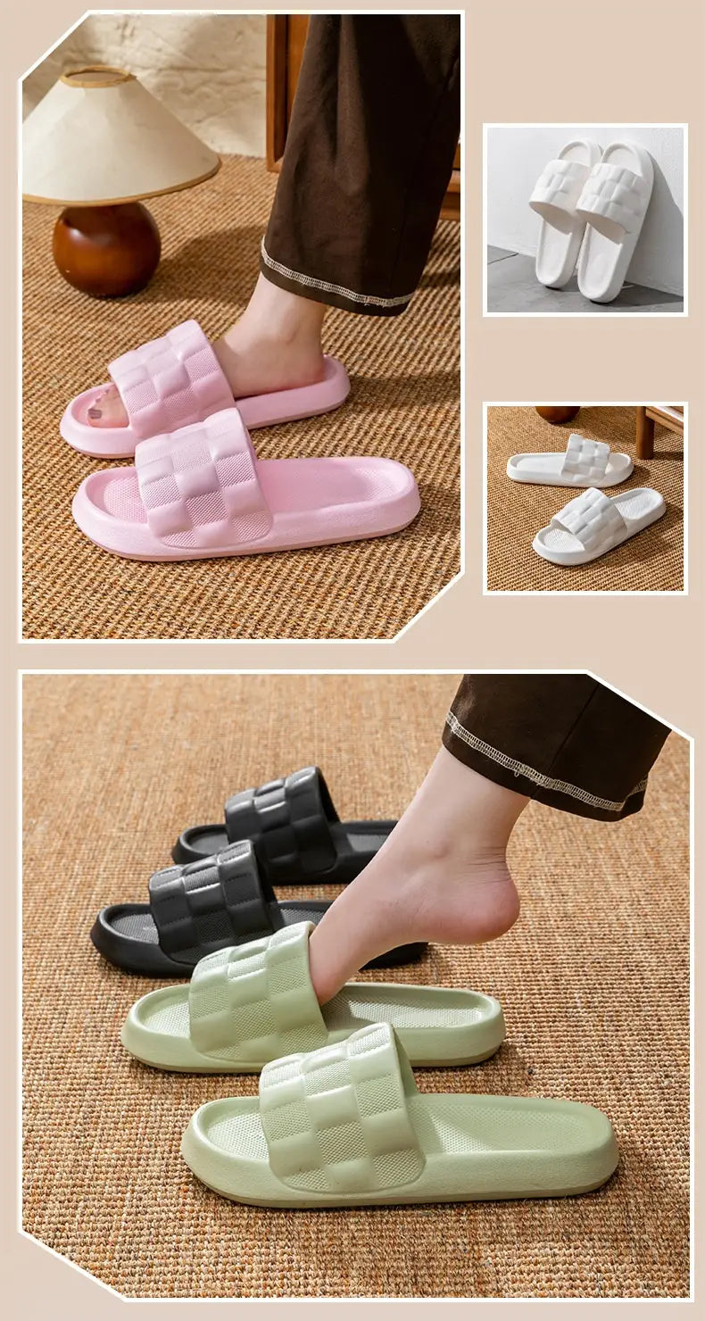 Quilted eva soft sole breathable slide sandals in pink and black feature a quilted mesh design with a soft, cushioned sole for comfort.