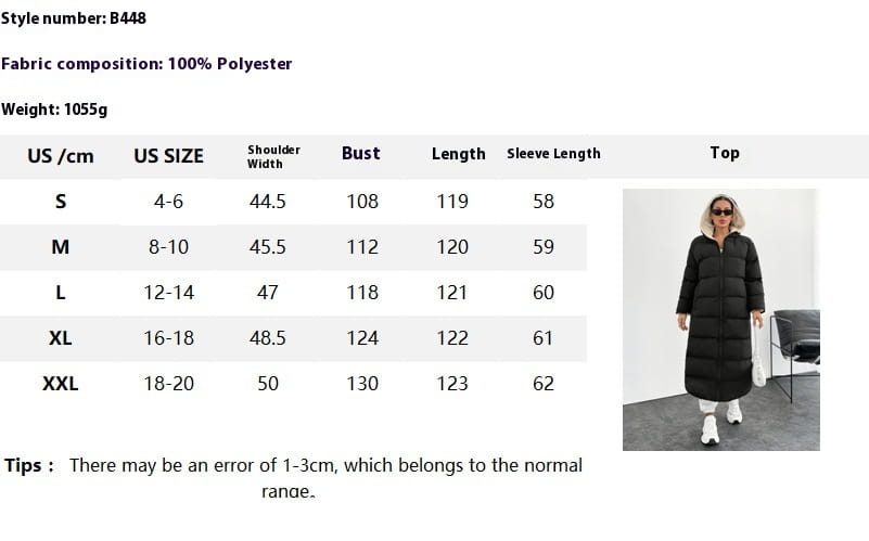 black hooded quilted long puffer coat in black with a quilted design and high collar suitable for cold weather