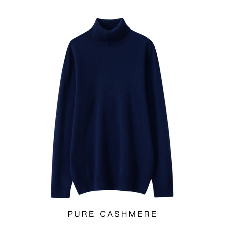 Un pull col roulé en cachemire bleu marine foncé pour homme, à manches longues, au design de pull ample, réalisé en cachemire pur.