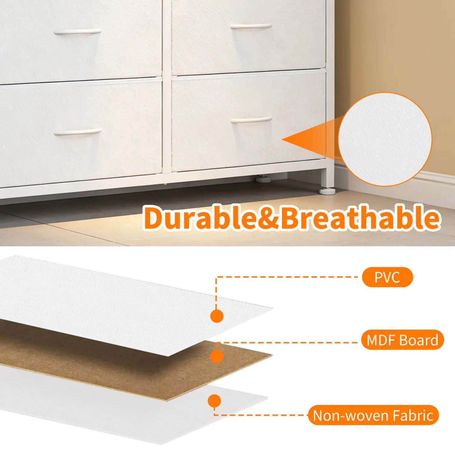 10-drawer Dresser with Side Pocket & Hooks Storage Cabinet with Wood Top for Bedroom Closet Organization