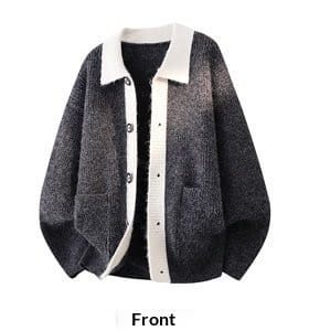 cárdigan de punto texturizado blanco y negro con cuello de contraste clásico y cierre con botones