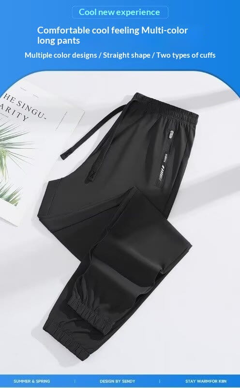 black anti-mosquito casual athletic trousers with elastic cuffs and a drawstring waistband designed for outdoor activities.