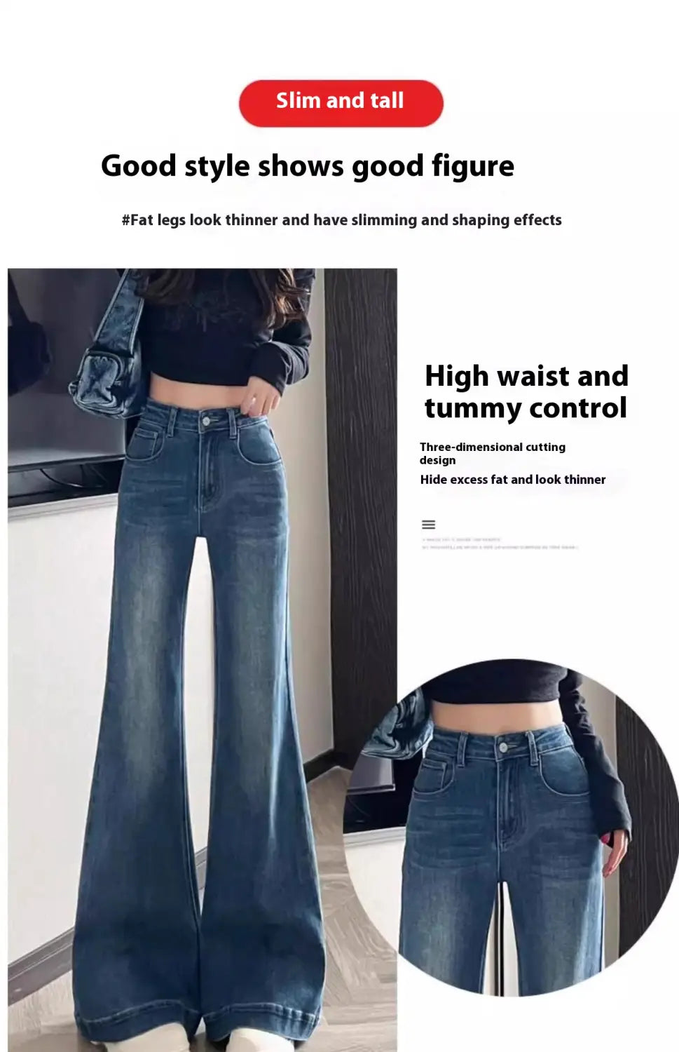 High-Waist-Flared-Denimjeans in Blau aus Denim mit schmaler und hoher Passform.