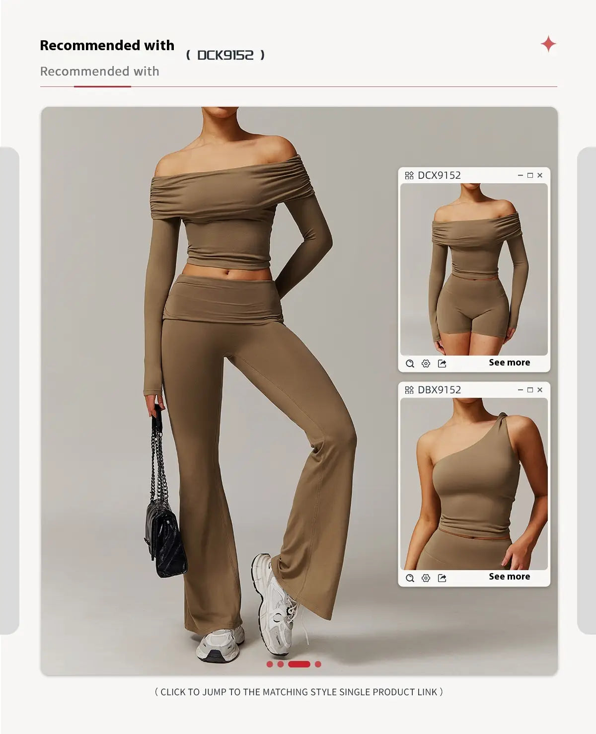 bolso de mano de piel acolchada negra con asa de cadena, combinado con pantalones de yoga acampanados de cintura alta para un look con estilo.