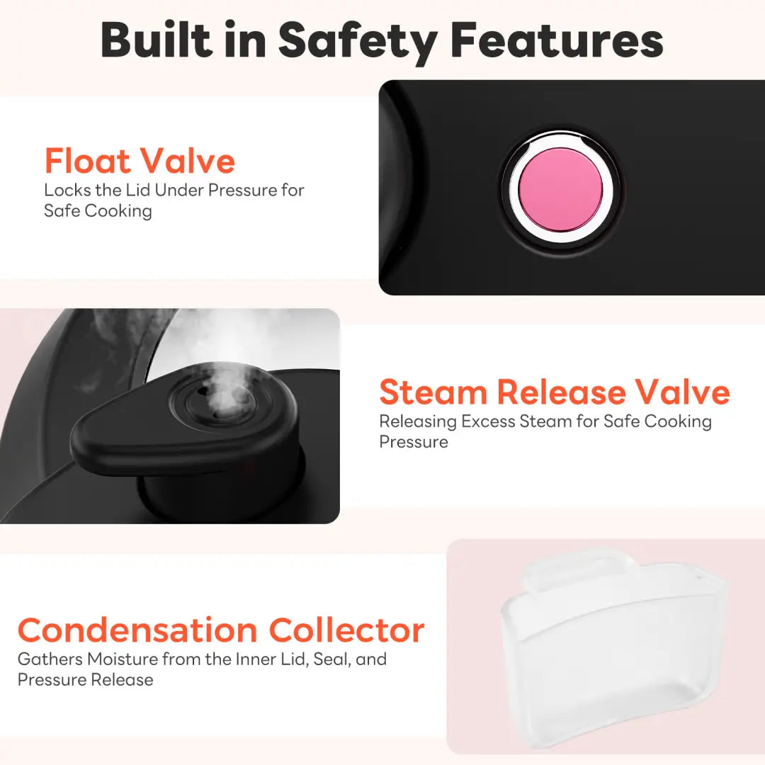 black pressure cooker lid with pink float valve and steam release valve for electric pressure cooker digital multi cooker 6qt 8qt