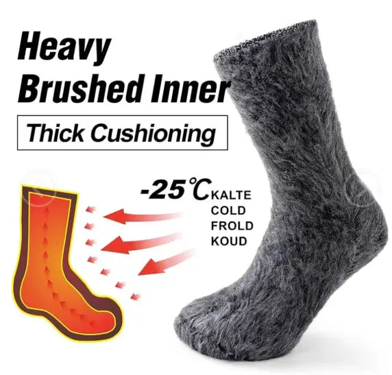 A dark gray thermal winter sock featuring thick cushioning and a heavy brushed inner lining for unisex cold protection.