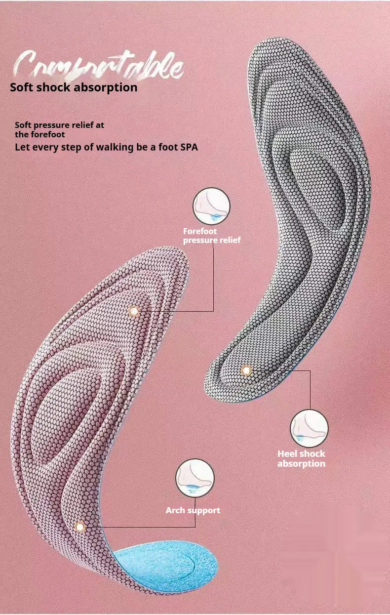 Gray mesh antibacterial massage insole with blue arch support and gold accent dots designed for shock absorbing and arch support.