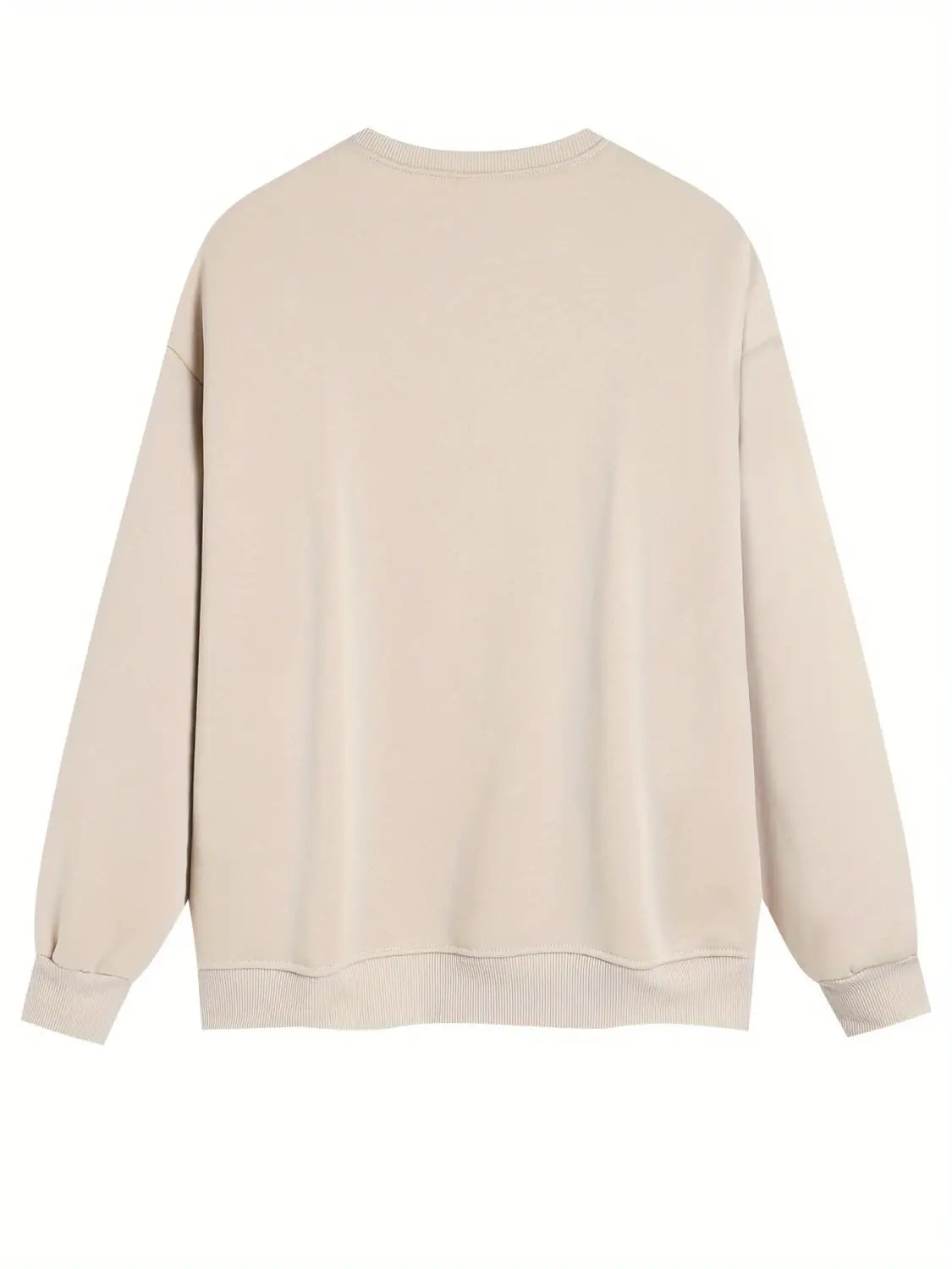 Sudadera extragrande tipo crewneck color beige, con puños y dobladillo acanalados, de la colección Sudadera Extragrande Crema con Estampado Peachy.