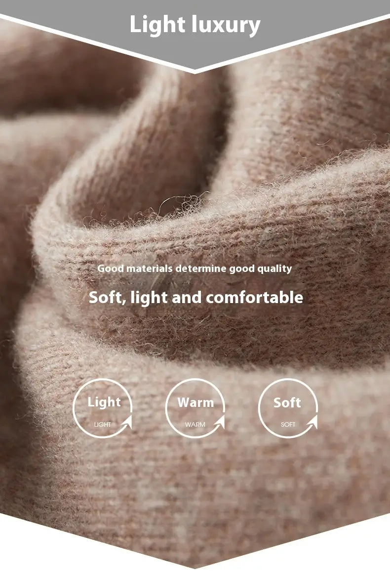 A cozy beige knitted sweater with a soft warm texture paired with men’s wool high waist casual joggers.