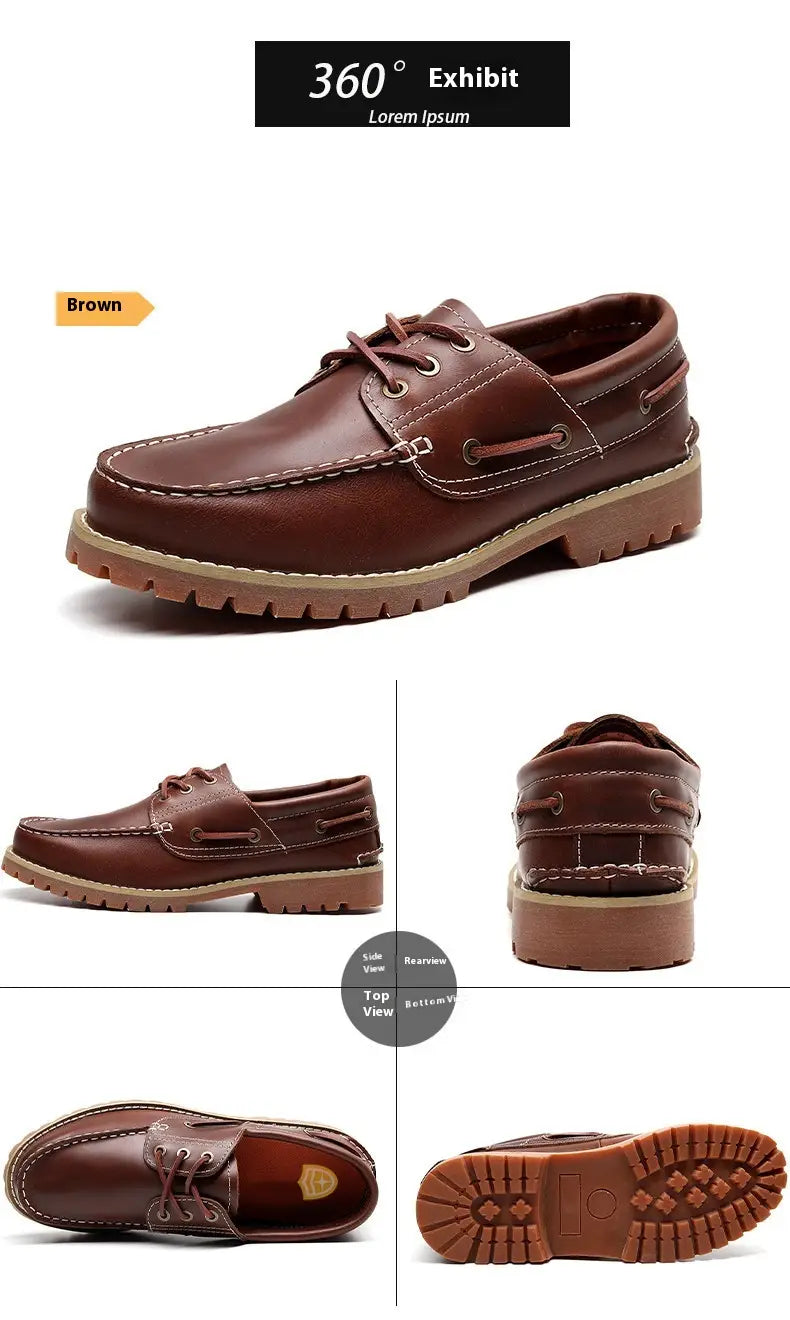 Herren-Bootsschuhe aus Rindsleder in Braun mit klassischem Design und robuster Gummisohle für den Freizeitgebrauch