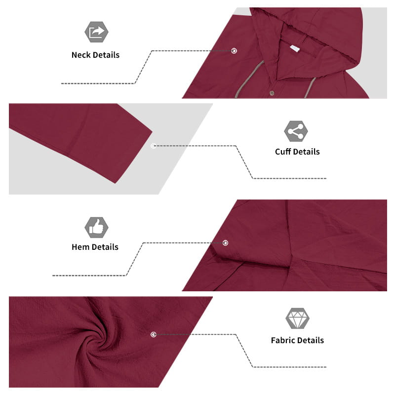 Men linen hooded cardigan shirt in maroon with smooth lightweight fabric and subtle gray zipper accents