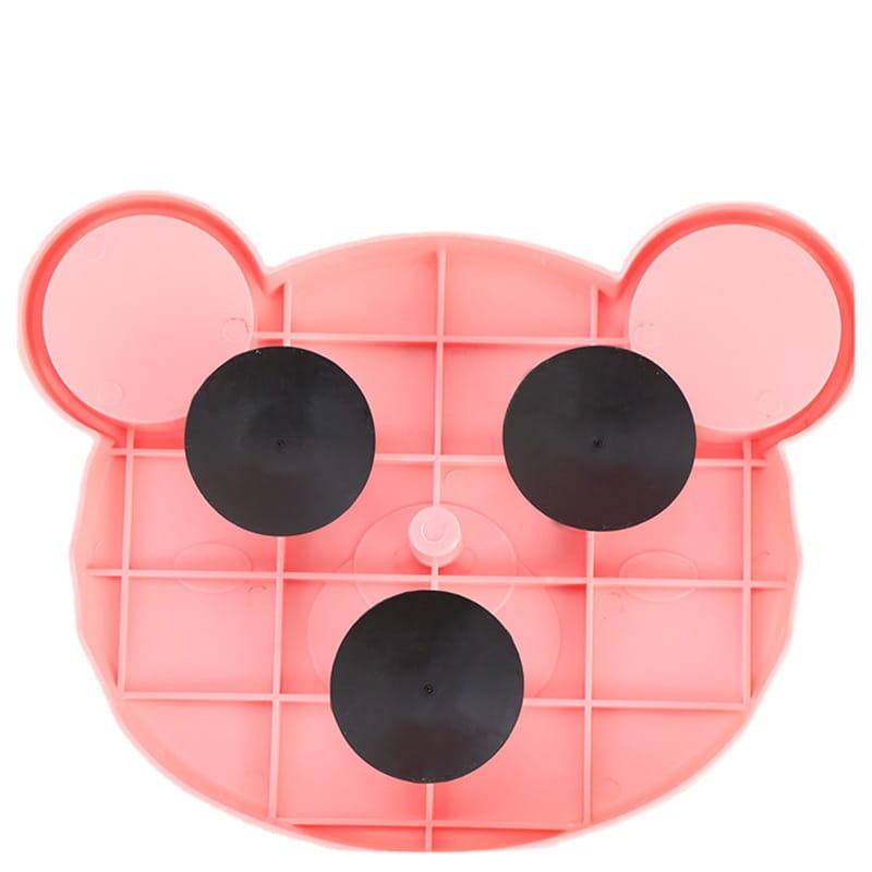 Tapis en plastique rose en forme de chat avec ventouse, avec yeux ronds noirs et nez pour gobelet distributeur de nourriture pour jouet puzzle en forme de chat et d’ours.