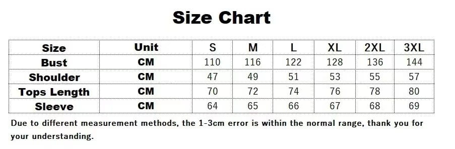 Size chart for men’s retro velvet lined multi pocket zip hoodie displaying measurements in centimeters for sizes S through 3XL.
