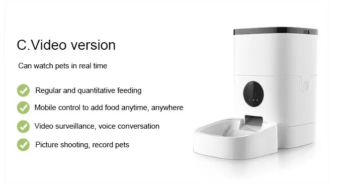 Distributeur automatique pour animaux domestiques blanc avec des éléments noirs et un panneau de commande circulaire pour le distributeur pour animaux domestiques intelligent Wi-Fi 4,5 l conçu pour chats et chiens.