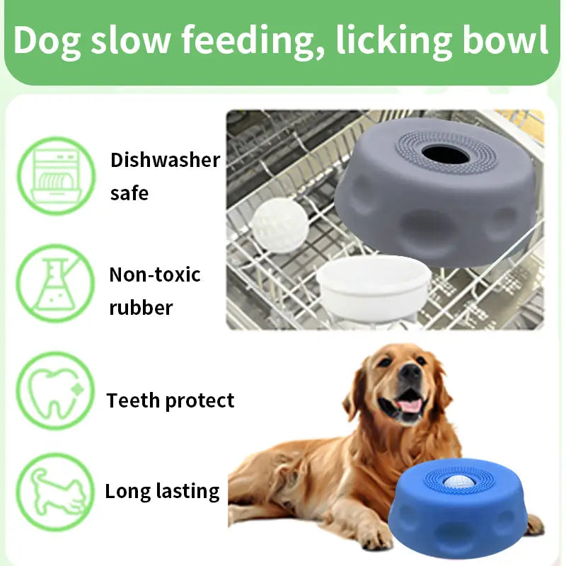 Bols à lécher pour chien à alimentation lente en silicone gris et bleu, avec surfaces texturées conçues pour réduire la vitesse d’alimentation, fabriqués comme tapis pour animaux.