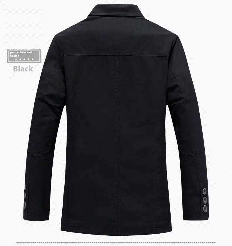 Herren-Übergrößen-Baumwoll-Freizeitblazer in Schwarz mit klassischem Kragen und geknöpften Abschlüssen