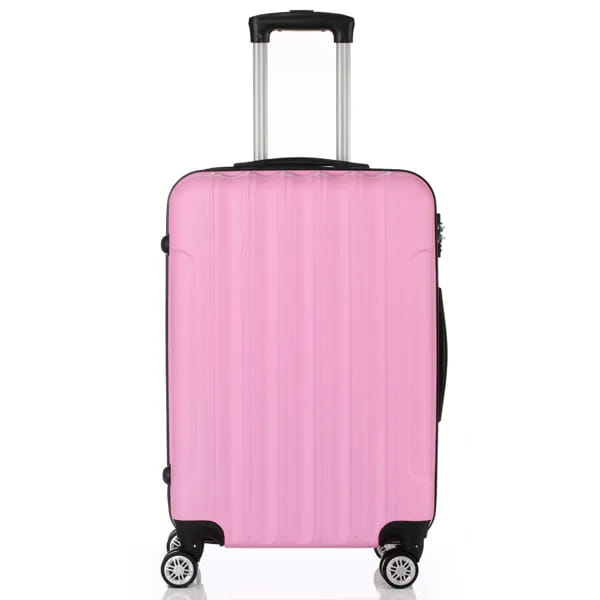 Pink hard-shell suitcase with black trim and telescoping handle from the 3-in-1 pink hard shell large capacity suitcase set.