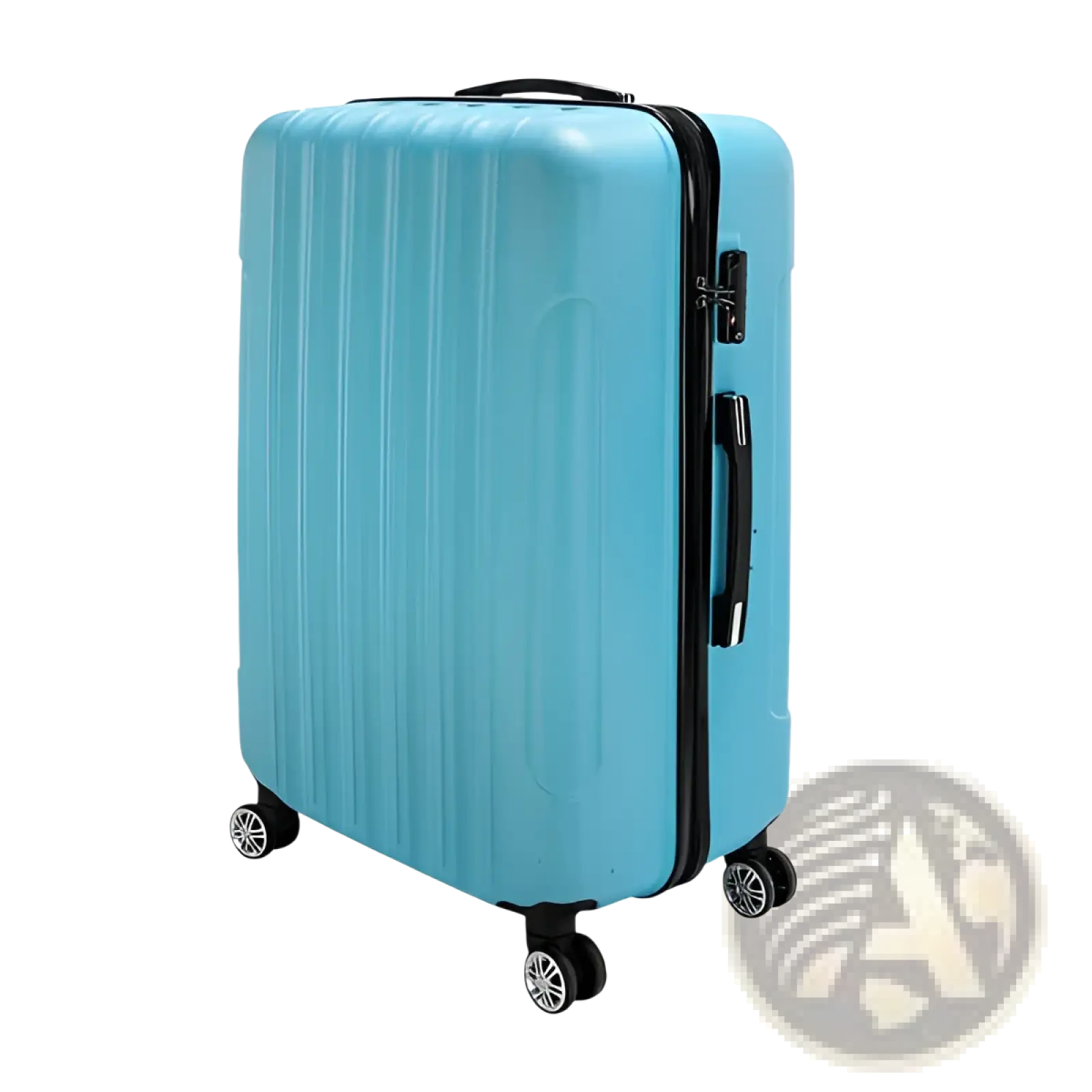 A sleek light blue 3-in-1 textured rolling hardshell suitcase with vertical ridges and black trim