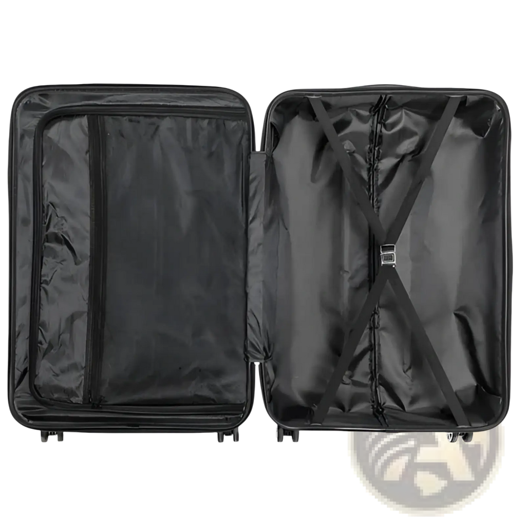 Black hard-shell 3-in-1 textured rolling suitcase with interior compartments and retractable wheels for travel use