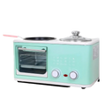 Mint green 3 in 1 breakfast station with glass door oven stovetop surface and control knobs for versatile kitchen use