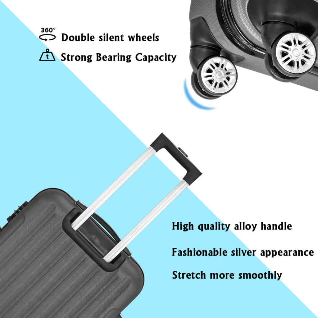 Black hard-shell suitcase with silver alloy handle and double silent wheels from 3-in-1 dark gray hardshell spinner set