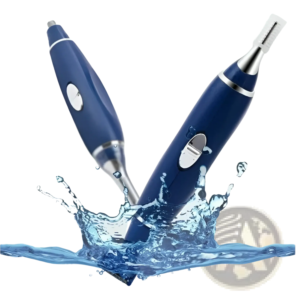 Blue electric nose hair trimmer with silver accents and ergonomic design for 3-in-1 ear nose and pet nail trimming