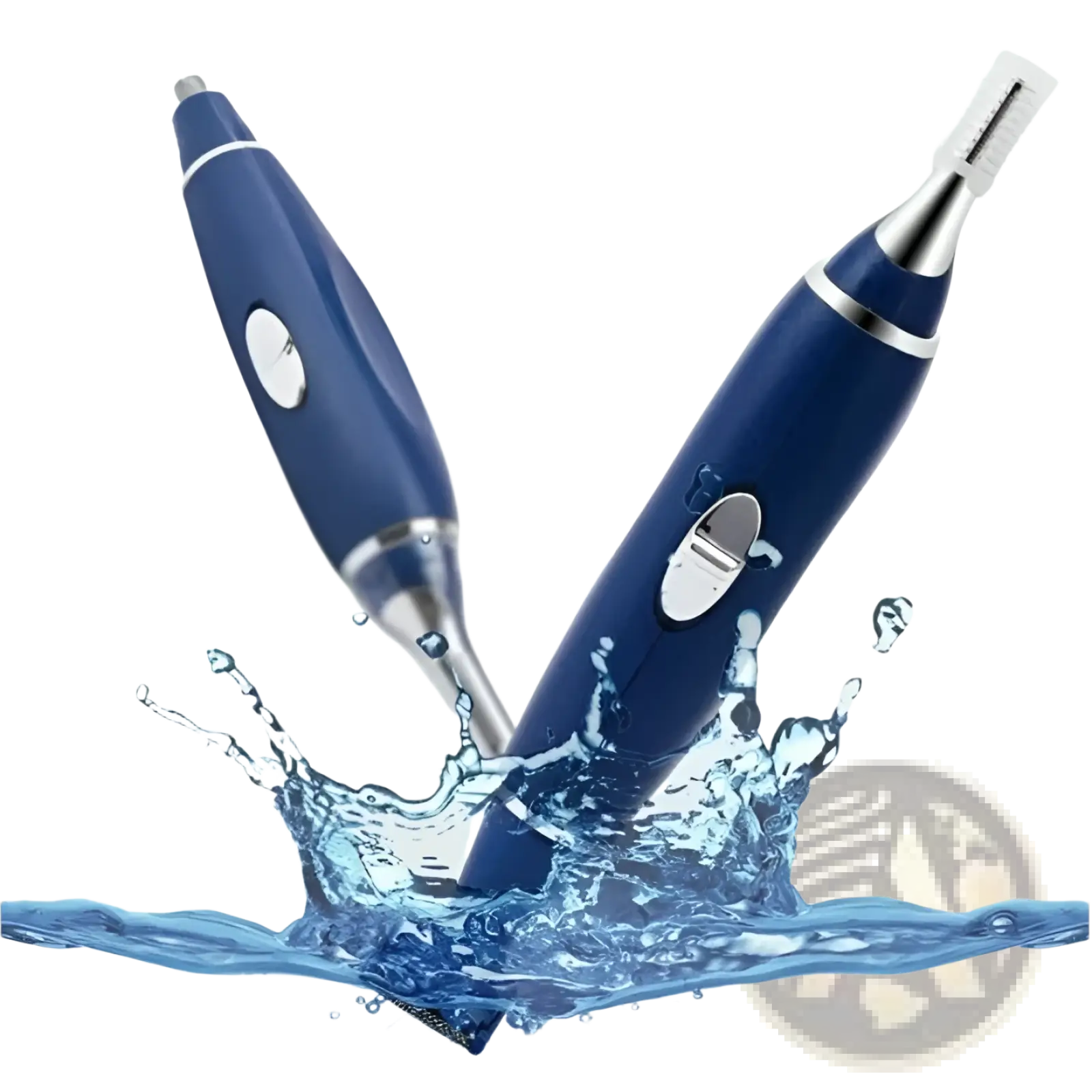 Blue electric nose hair trimmer with silver accents and ergonomic design for 3-in-1 ear nose and pet nail trimming