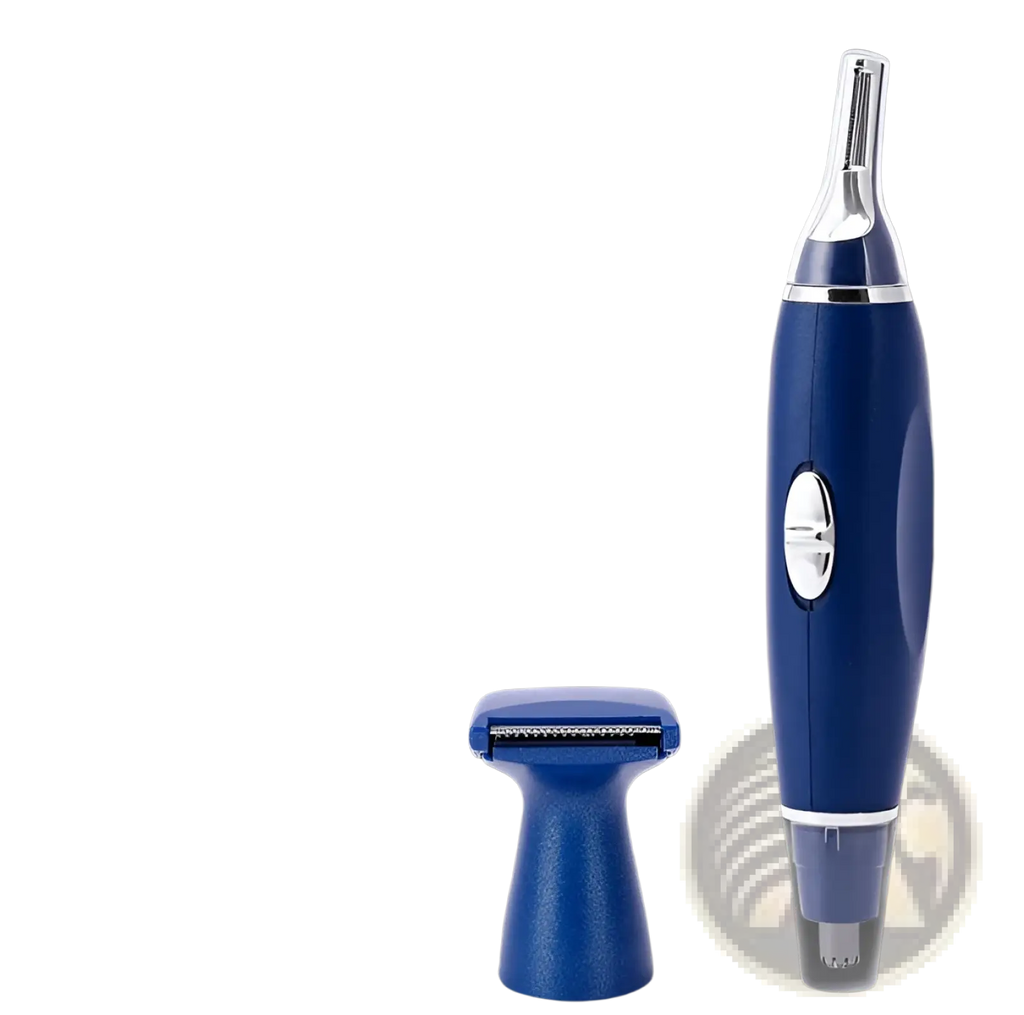 Blue 3-in-1 electric ear nose and pet nail trimmer with sleek ergonomic design and silver accents