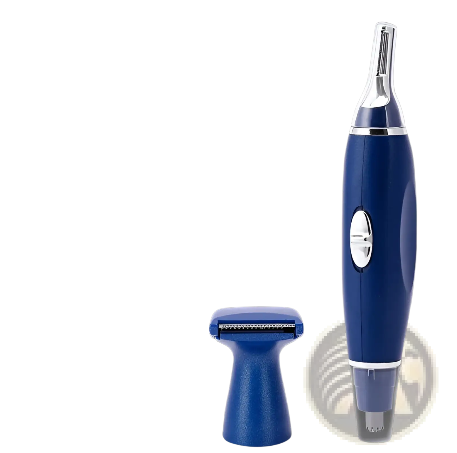 Blue 3-in-1 electric ear nose and pet nail trimmer with sleek ergonomic design and silver accents