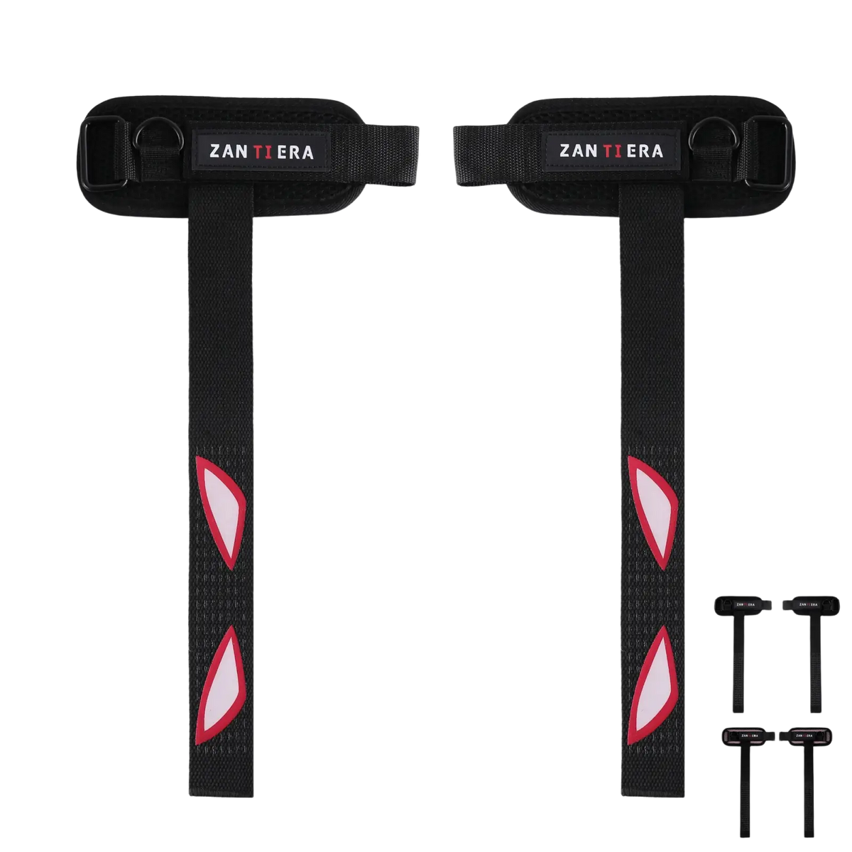 Black zanterra 3-in-1 fitness support wrist straps with pink and white eye-shaped decals for workout support