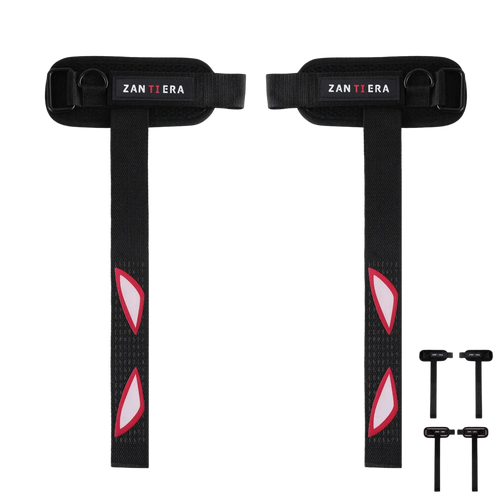 Black zanterra 3-in-1 fitness support wrist straps with pink and white eye-shaped decals for workout support