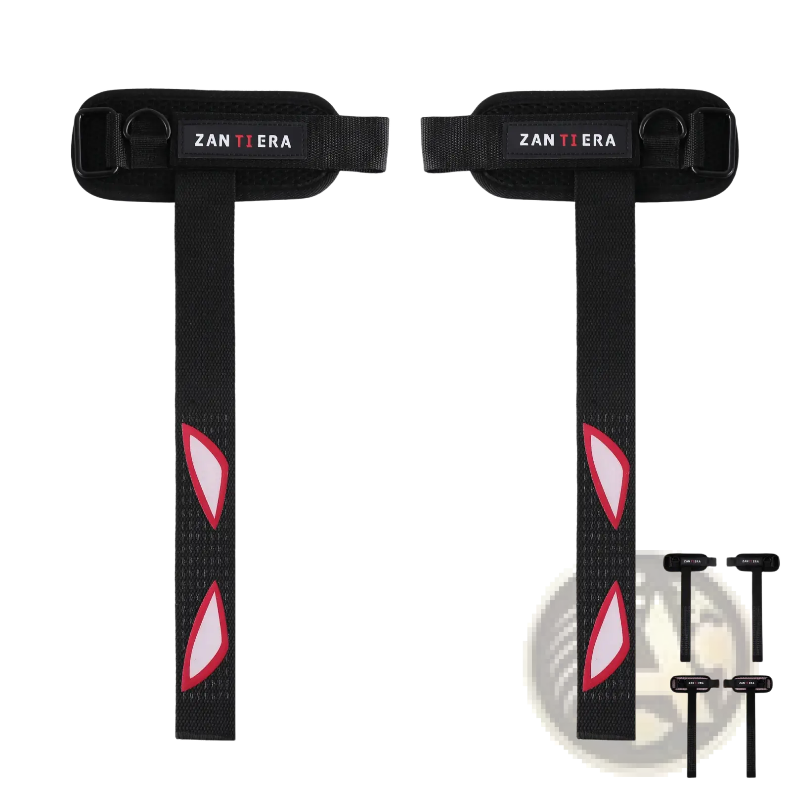 Black zanterra 3-in-1 fitness support wrist straps with pink and white eye-shaped decals for workout support