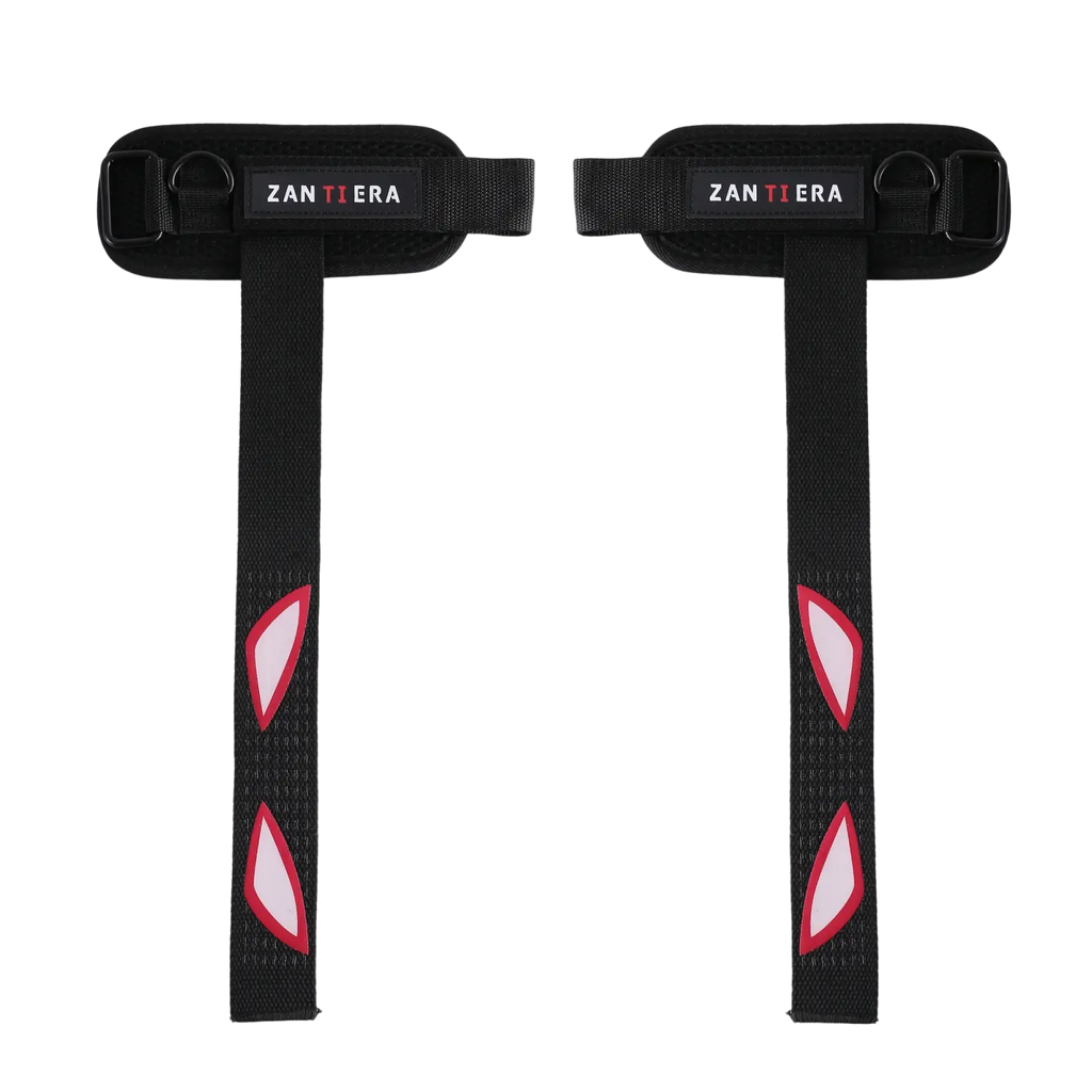 Black zantiera 3-in-1 fitness support wrist straps with pink and white triangular accents for enhanced workout stability