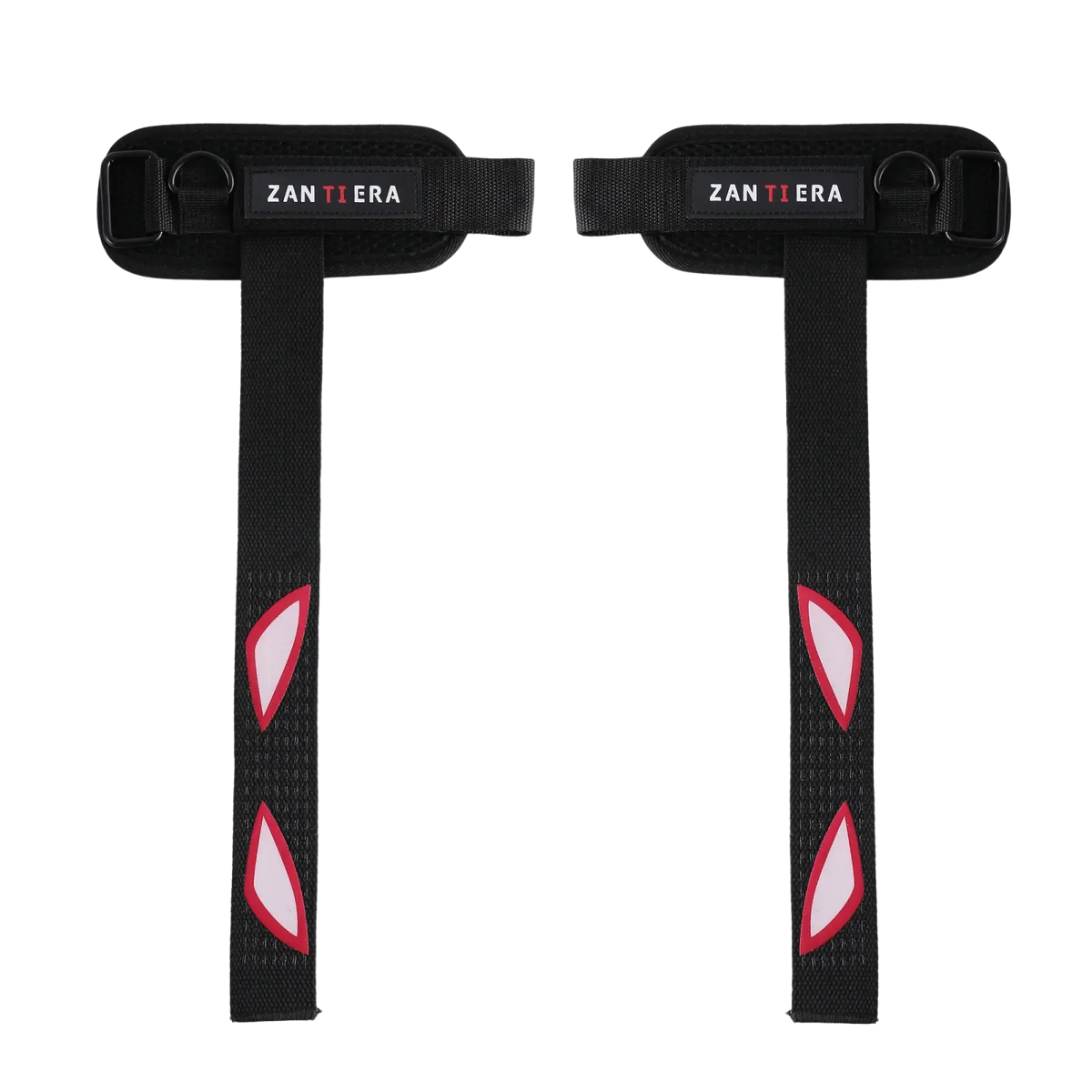 Black zantiera 3-in-1 fitness support wrist straps with pink and white triangular accents for enhanced workout stability