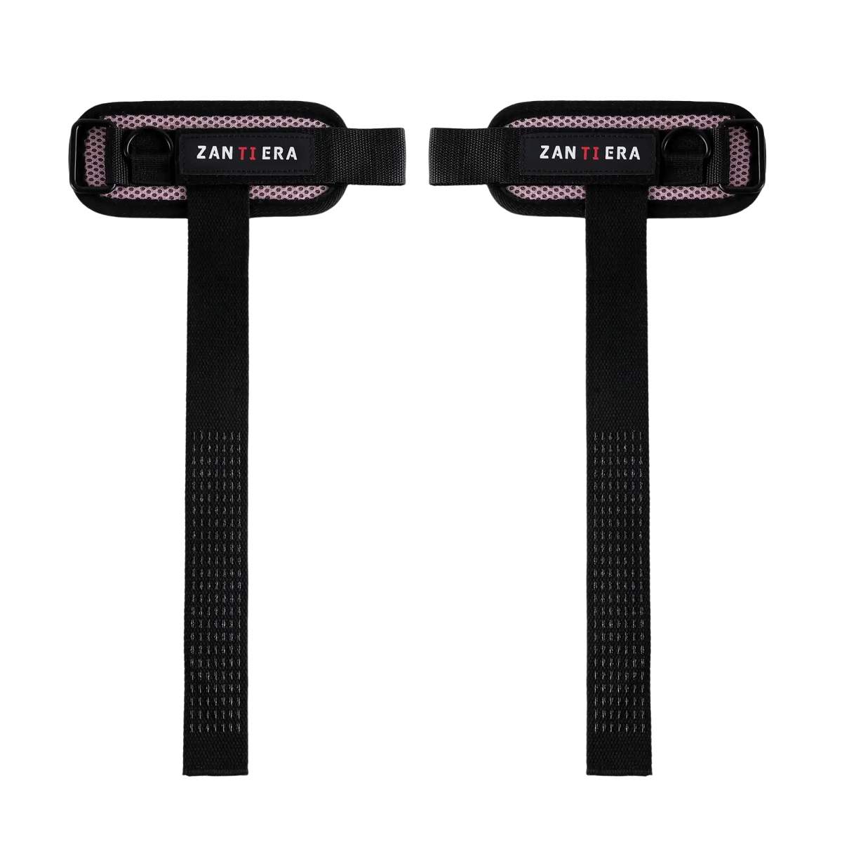 Black zantiera 3-in-1 fitness support wrist straps with mesh padding and adjustable velcro closures shown from back side