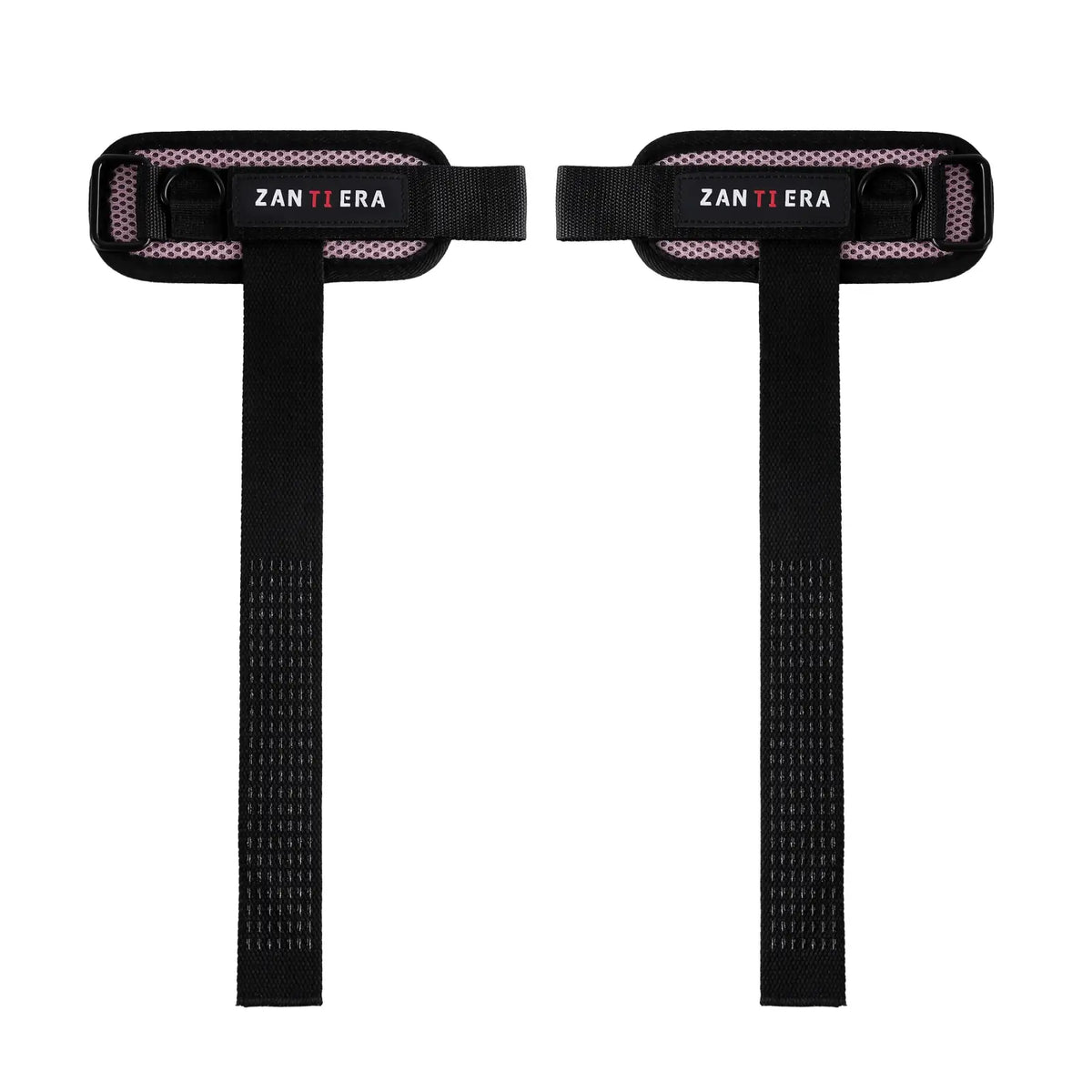 Black zantiera 3-in-1 fitness support wrist straps with mesh padding and adjustable velcro closures shown from back side